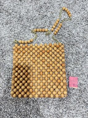 Vintage Beaded Crossbody Bag in Natural Wood. Ticket stub from 1968 was in bag
